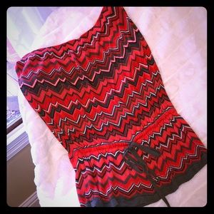 Cache red olive white chevron bubble cinch waist